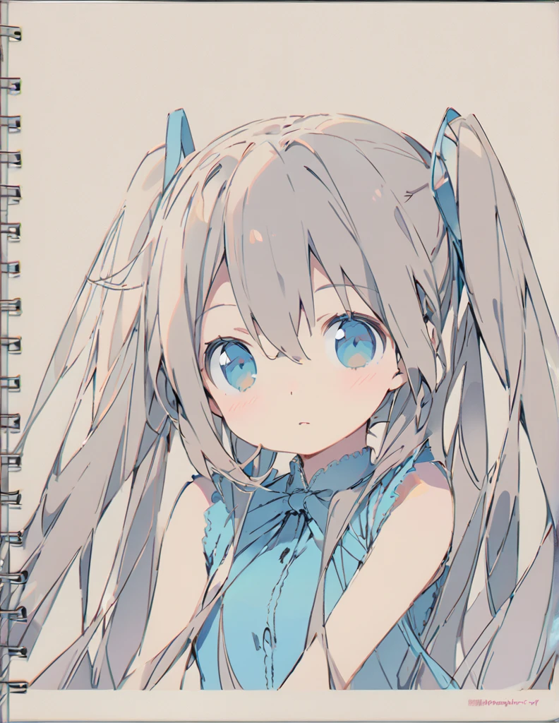 Hatsune miku (Sketches), (Open Close), (Small body), (blue:1.5) (long Hair:blue), (blue eyes)輝く 戦う