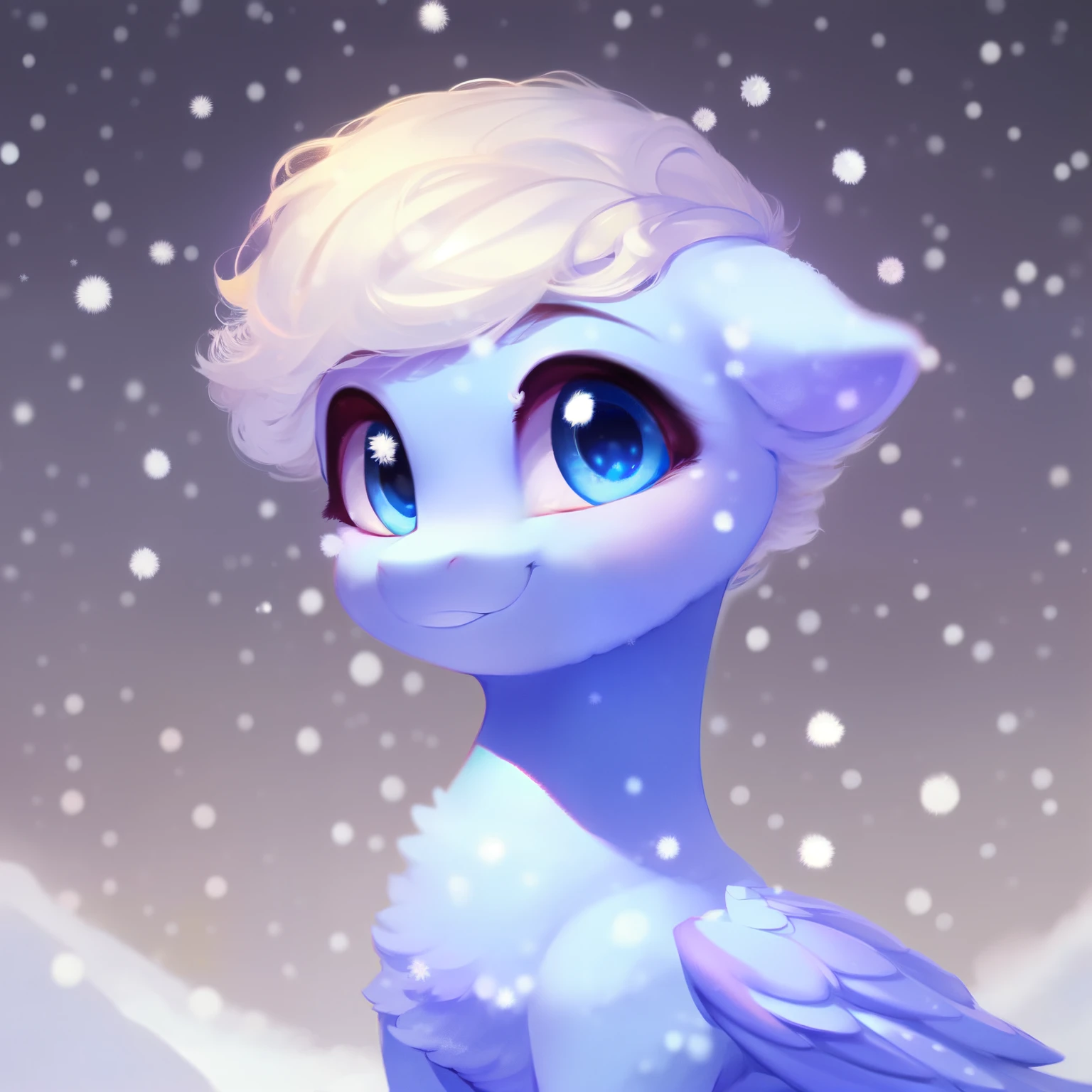 rating_safe, score_9, fluffy, feral pegasus pony,Bad,round cute face,very (((light blue body))), (((snow-white short mane))) 柔顺Fine半长的鬃毛,Gentle and clear light blue eyes,Gentle smile,Fine,Delicate painting lines。whole body