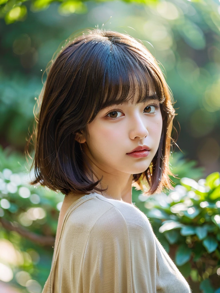 A beautiful, meticulously groomed straight bob hairstyle, plein air, solo, best quality, super high resolution, (beautiful poop:1.3) ((cute:1.3)), ((16 years old)) camisole, swirling, natural lip color, (on top of that) clean, pure, slightly parted lips, indoor, rim light from behind