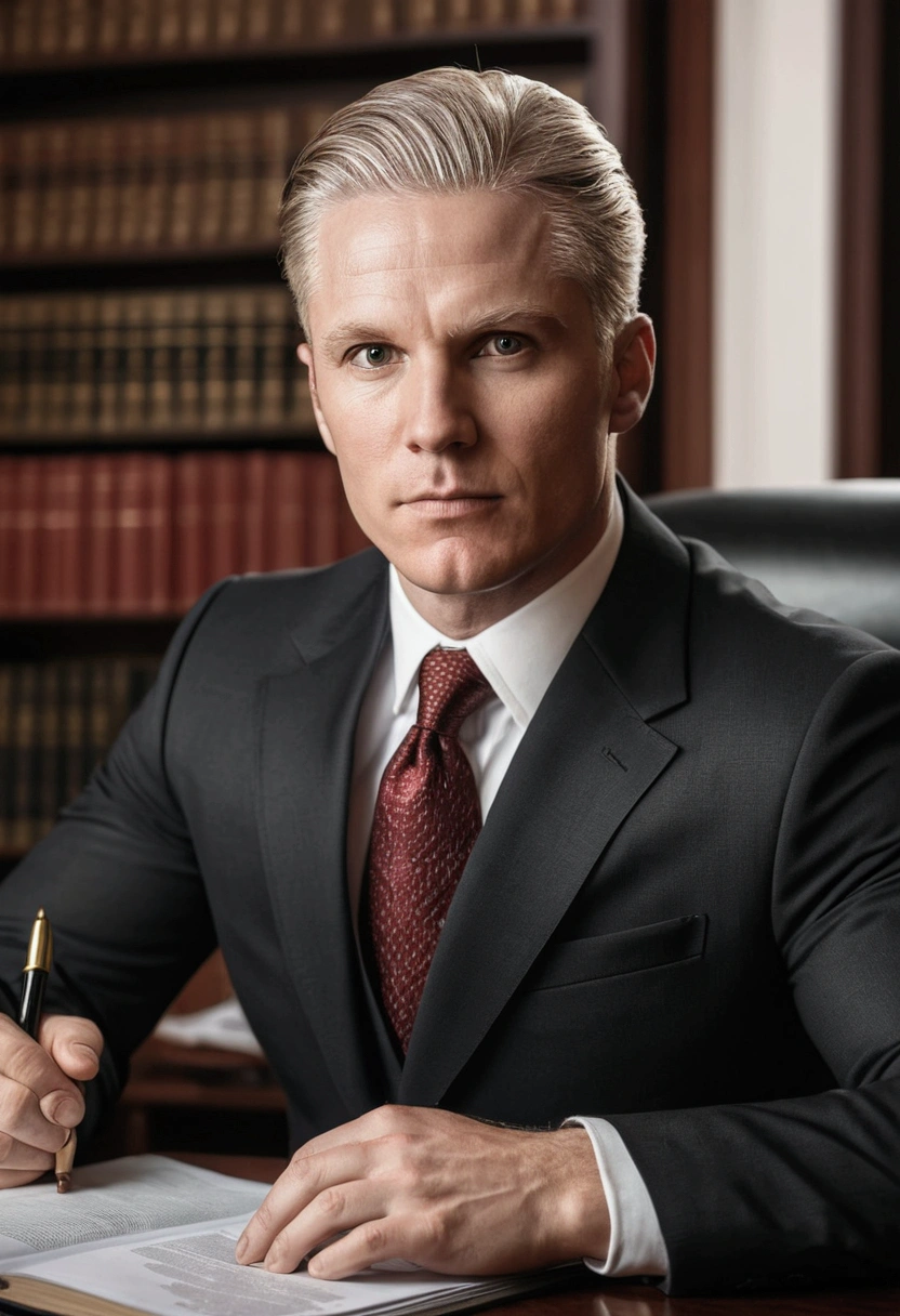 White skinned man lawyer in his office