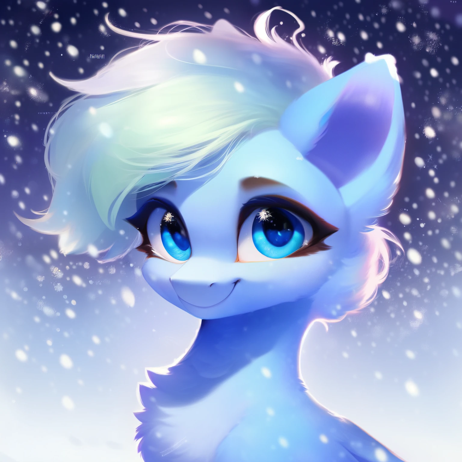 rating_safe, score_9, fluffy, feral pegasus pony,Bad,round cute face,very (((light blue body))), (((snow-white short mane))) Smooth and fine semi-long bristles,Gentle and clear light blue eyes,Gentle smile。whole body