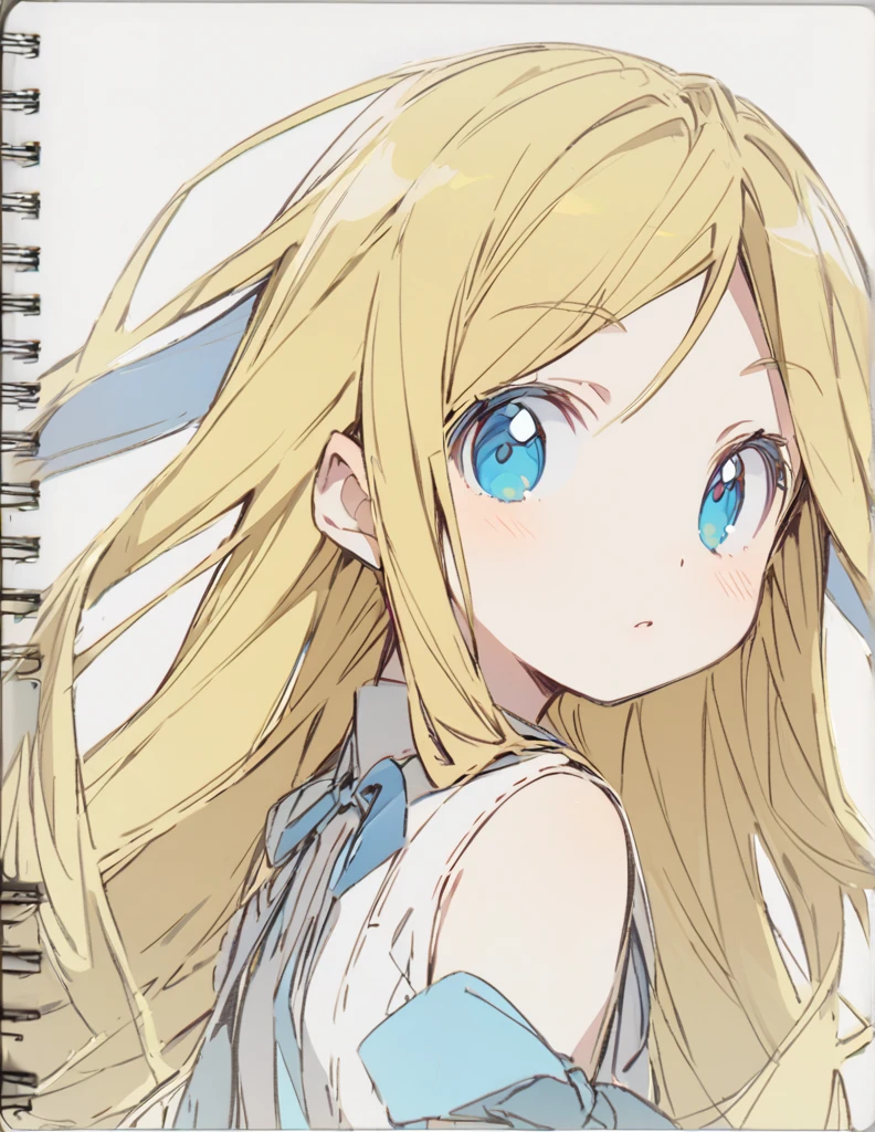 Kagamine rin (Sketches), (Open Close), (Small body), (blue:1.5) (long Hair:blonde 1.0), (blue eyes)輝く 戦う