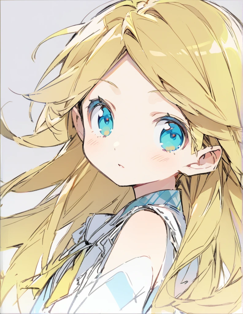Kagamine rin (Sketches), (Open Close), (Small body), (blue:1.5) (long Hair:blonde 1.0), (blue eyes)輝く 戦う