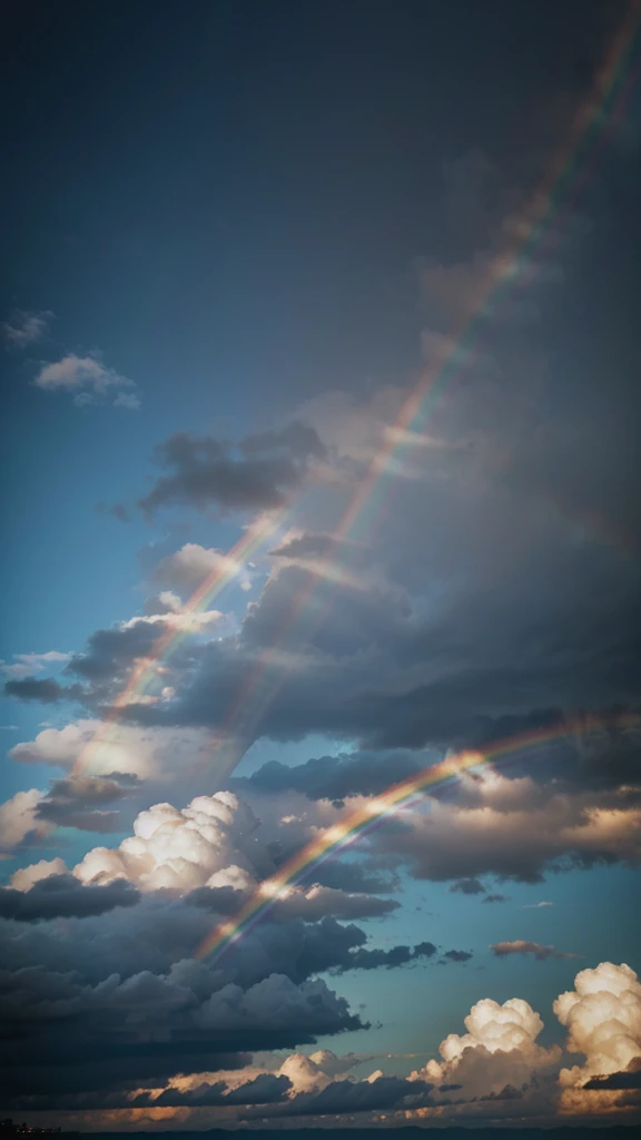 Inatagram story material aesthetic of one rainbow in cloudy sky,