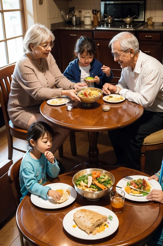 happy three generation asian family celebrating grandpa's birthday at home