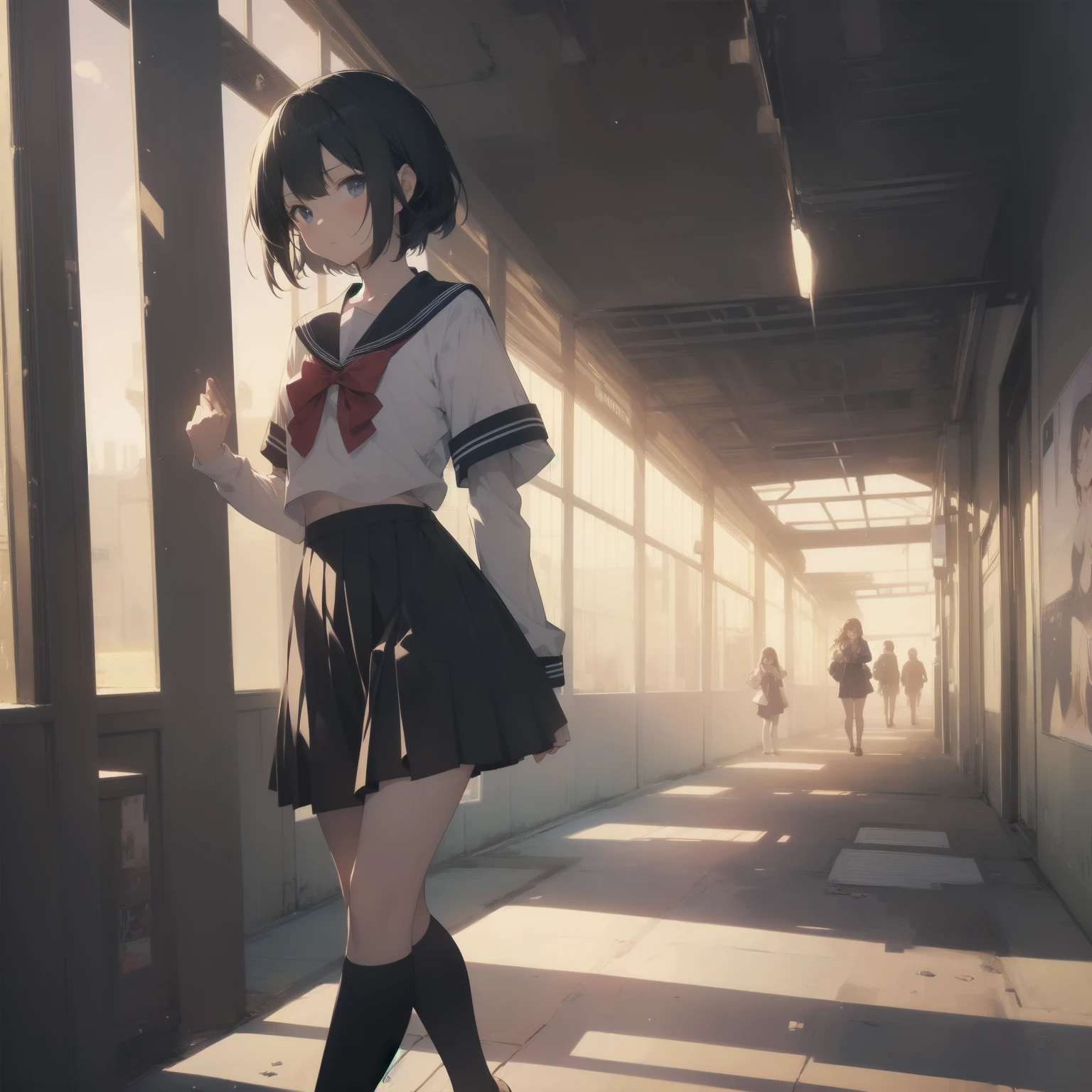 ultra-absurdres-Top quality by artist God, ultra-detailed, high resolution, anime moe artstyle, best anime 8k konachan wallpaper, pixiv contest winner, pool:2810, perfect anatomy,break, 1girl, (Please draw a girl walking sleepily to school alone. )break,(Solo,little female, 13-year-old:1.3),Full limbs, complete fingers,a junior high school student, (very short hair), short cut, flat chest, , small butt, small black eyes, beautiful detailed eyes, well-proportioned iris and pupils, expressive eyes, highres detailed hair, soft expression, salor school_uniform, sailor collar, serahuku, bow, pleated skirt,(Detailed Lighting), (Detailed background), in the School commute route. break,super detailed skin, Best cinematic lighting powered by famous artist, 8k,beauty illustration,photoshop_(medium),very aesthetic,break,((artist:kotorai )), artist:clamp ,artist:carnelian ,artist:kantoku ,
