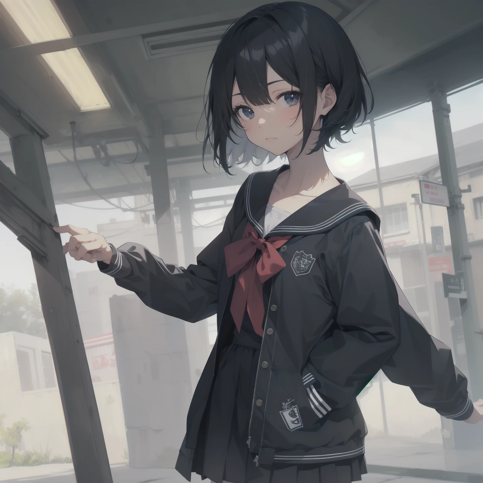 ultra-absurdres-Top quality by artist God, ultra-detailed, high resolution, anime moe artstyle, best anime 8k konachan wallpaper, pixiv contest winner, pool:2810, perfect anatomy,break, 1girl, (Please draw a girl walking sleepily to school alone. )break,(Solo,little female, -yeld:1.Full limbs, complete fingers,a junior hihort hair), short cut, flat chest, , small butt, small black eyes, beautiful detailed eyes, well-proportioned iris and pupils, expressive eyes, highres detailed hair, soft expression, salor school_uniform, sailor collar, serahuku, bow, pleated skirt,(Detailed Lighting), (Detailed background), in the School commute route. break,super detailed skin, Best cinematic lighting powered by famous artist, 8k,beauty illustration,photoshop_(medium),very aesthetic,break,((artist:kotorai )), artist:clamp ,artist:carnelian ,artist:kantoku ,
