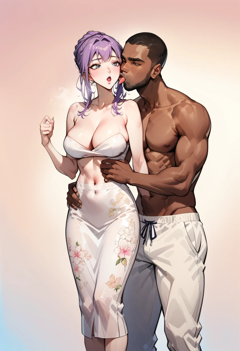 (****ung man), (1 asian Mom), (Duet), A mom seduces a young blackman，（strong and naked black man，short pantuscle body，bodybuilder），（a young mom with big breasts，narrow waist，bare shoulders，(white long skirt dressed, floral print, naked，bare stomach，thick legs）, European 40 year old milfs and th1 young black man r, best quality:1.4), (Ultra-high resolution:1.2), (8K, RAW photos:1.2), Laurena Lexis, (1 Mom, 1 son), Moms showing off their curves, bend down, Wearing sexy clothes and shorts, and their young son, Clear eyes, A mother and her young son, ((French Kiss)) kiss eachother