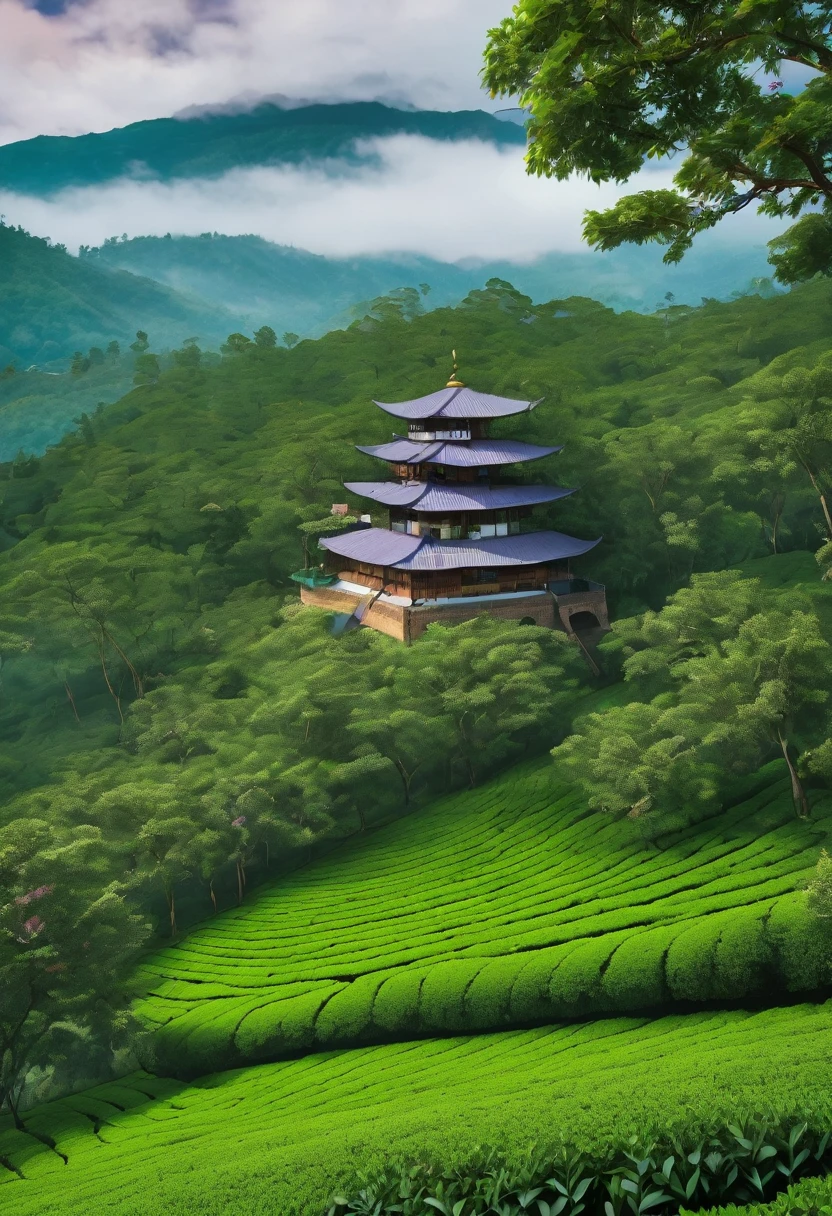 An tea estate near ambuluwawa tower surrounded with trees