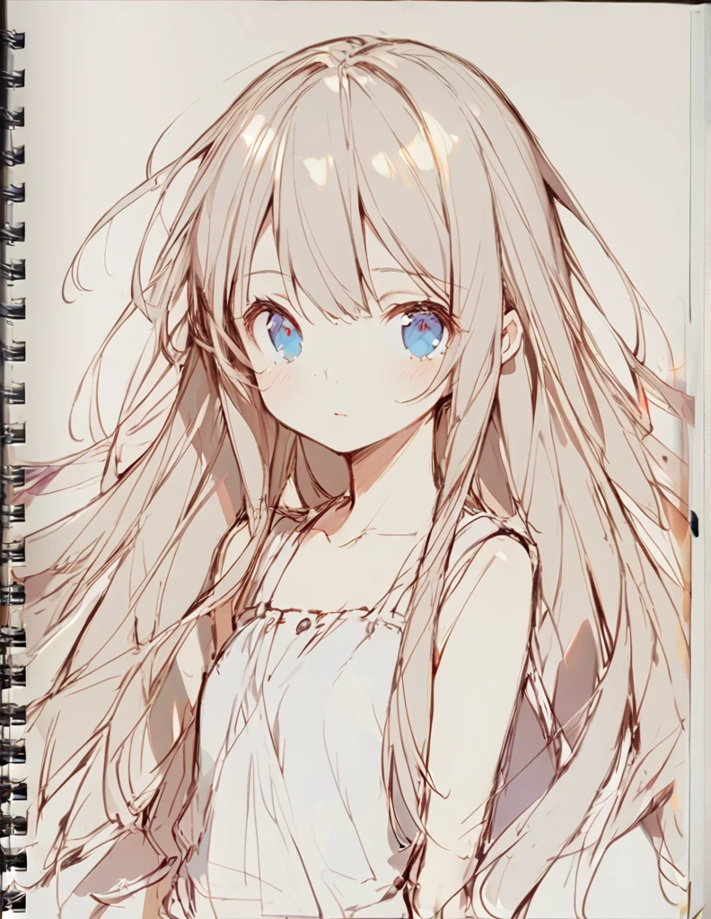1girl (Sketches), (Open Close), (Small body), (blue:1.5） (long Hair:1.0), (eyes)輝く　戦う
