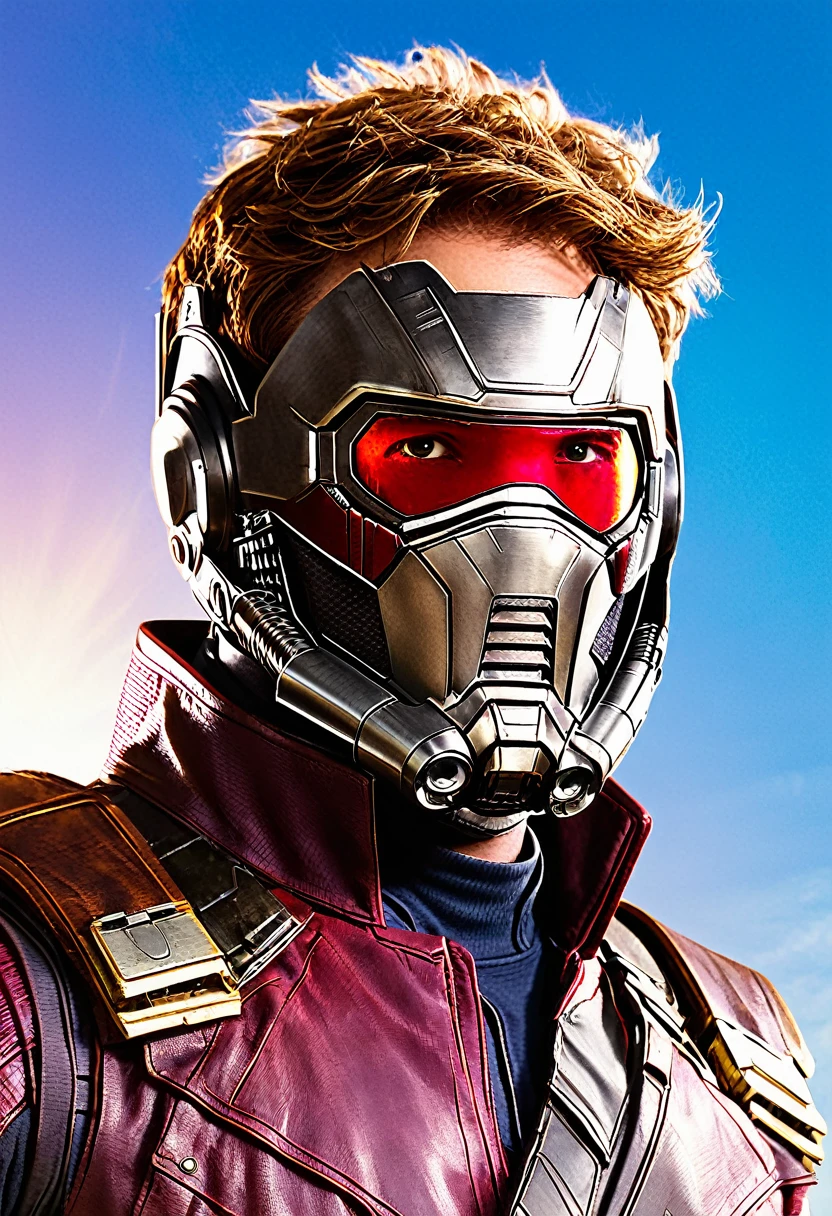 Marvel - Star Lord, close-up photo, Bright sunny background, Win the great war to save the world