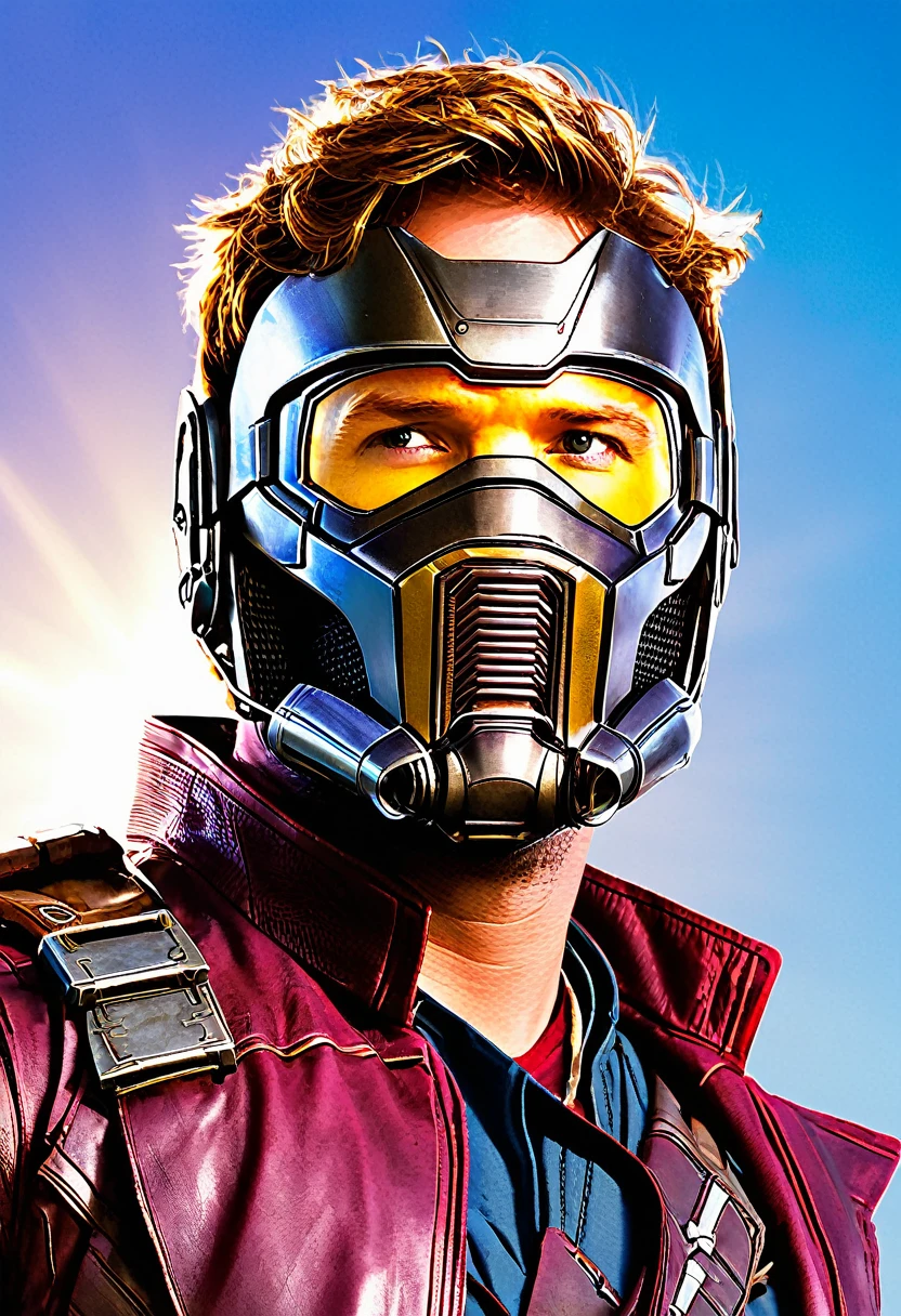 Marvel - Star Lord, close-up photo, Bright sunny background, Win the great war to save the world