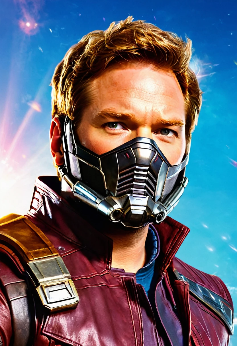 Marvel - Star Lord, close-up photo, Bright sunny background, Win the great war to save the world