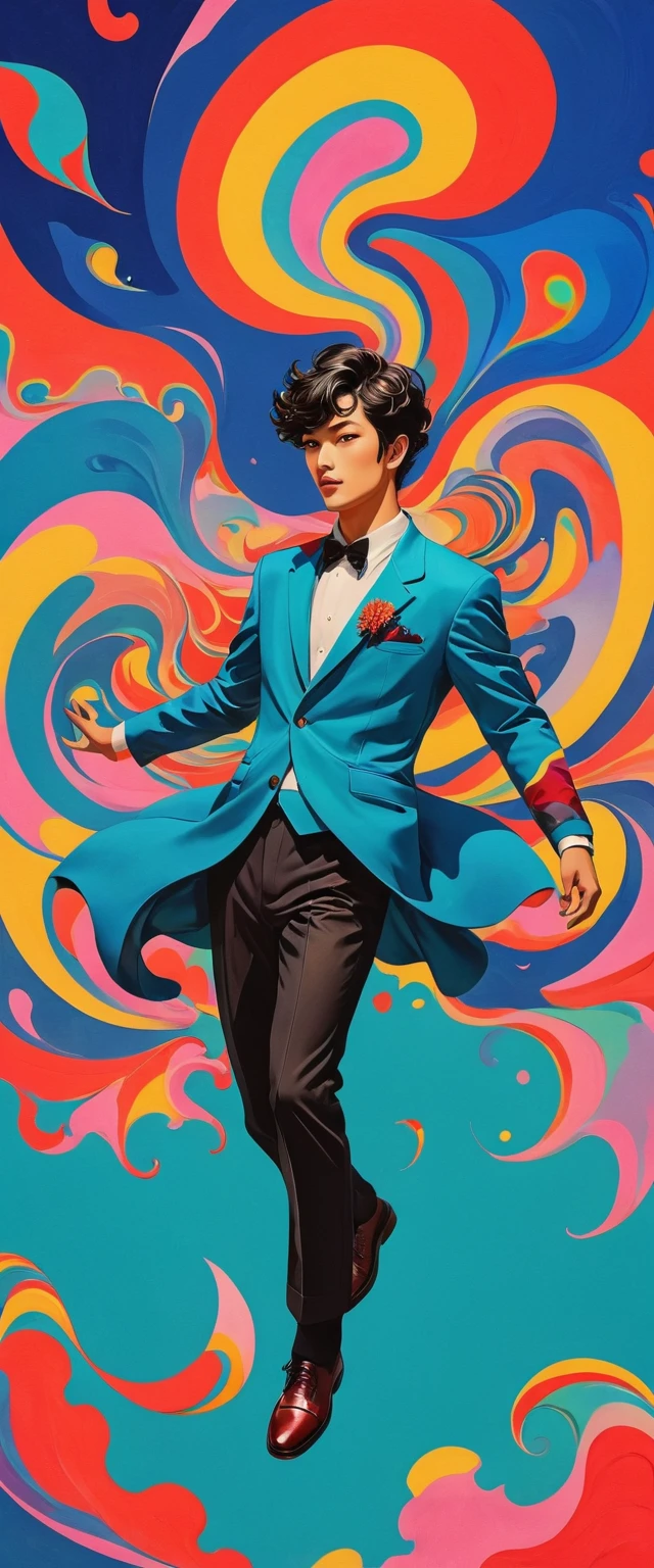 Psychedelic风格男, (Model pose, epic:1.0) . Vibrant colors, Rotate the pattern, Abstract Form, Surrealism, Psychedelic