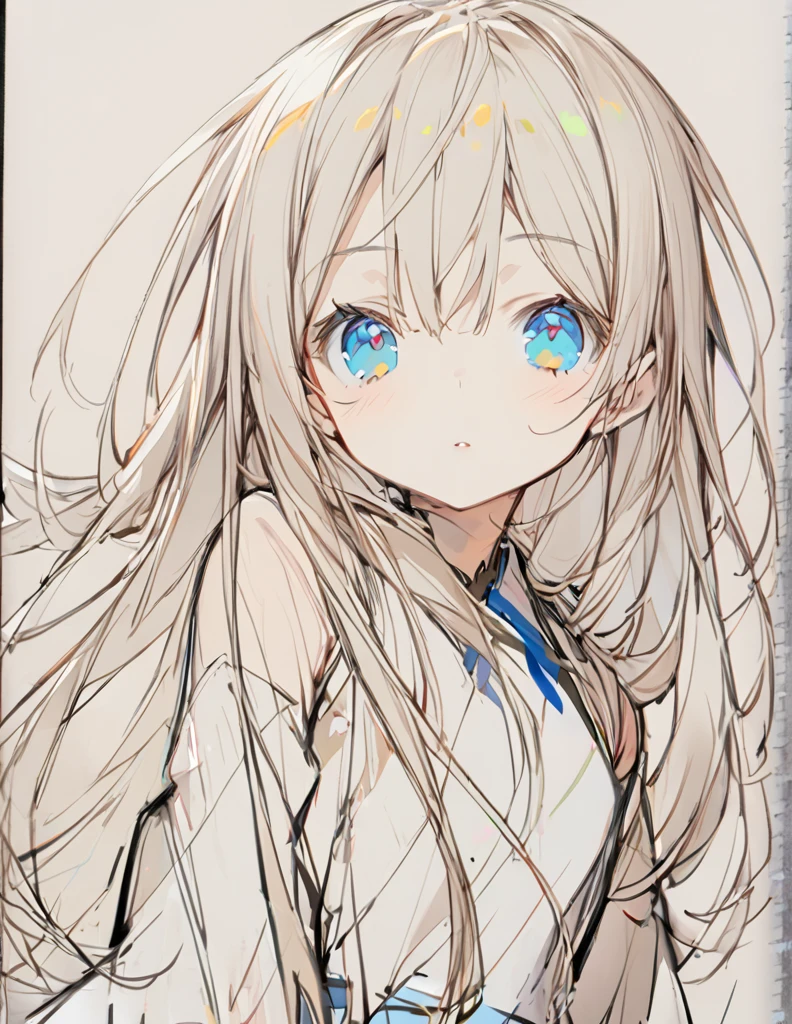 1girl (Sketches), (Open Close), (Small body), (blue:1.5) (long Hair:1.0), (eyes)輝く 戦う