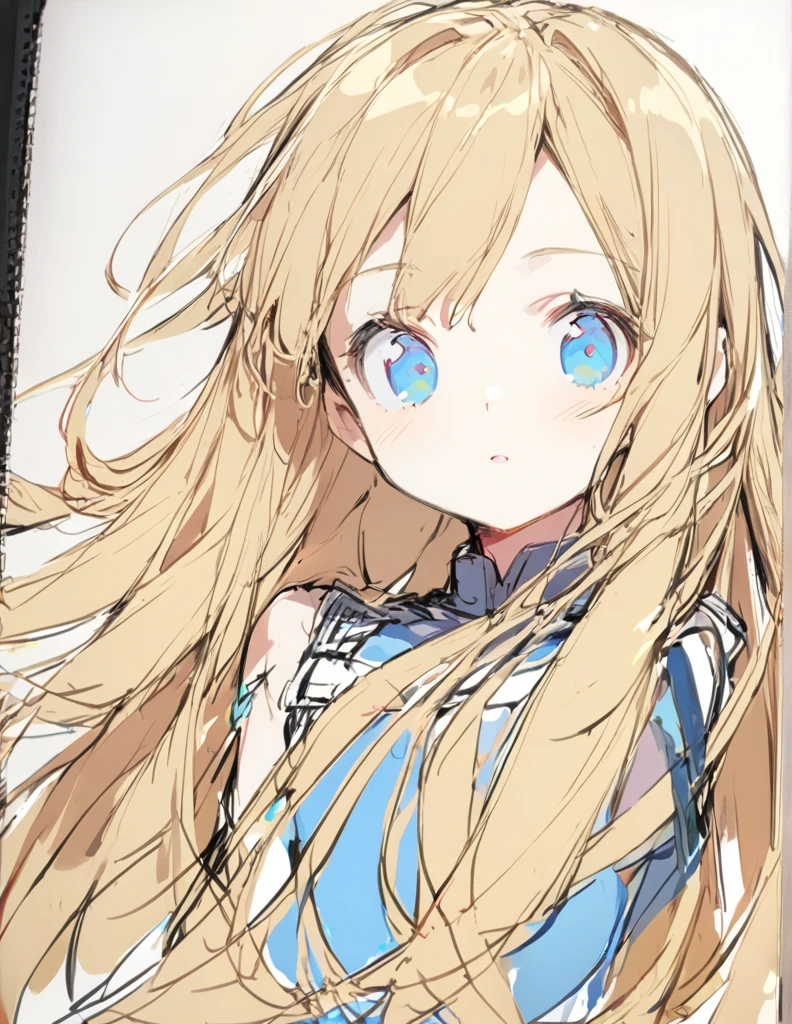 1girl (Sketches), (Open Close), (Small body), (blue:1.5) (long Hair:1.0), (eyes)輝く 戦う