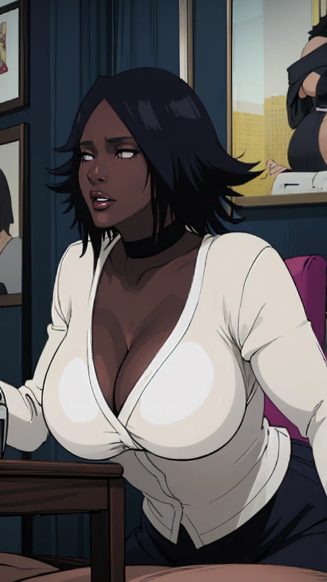 Black woman in a sexy secretary uniform(white shirt and black skirt ) having sex with raikage (black man) ,woman and man office sex ,2 character,stealth sex ,behind the waal,milf ,big breast,porn scene ,nsfw,doggy style sex ,Naruto karui akimichi 