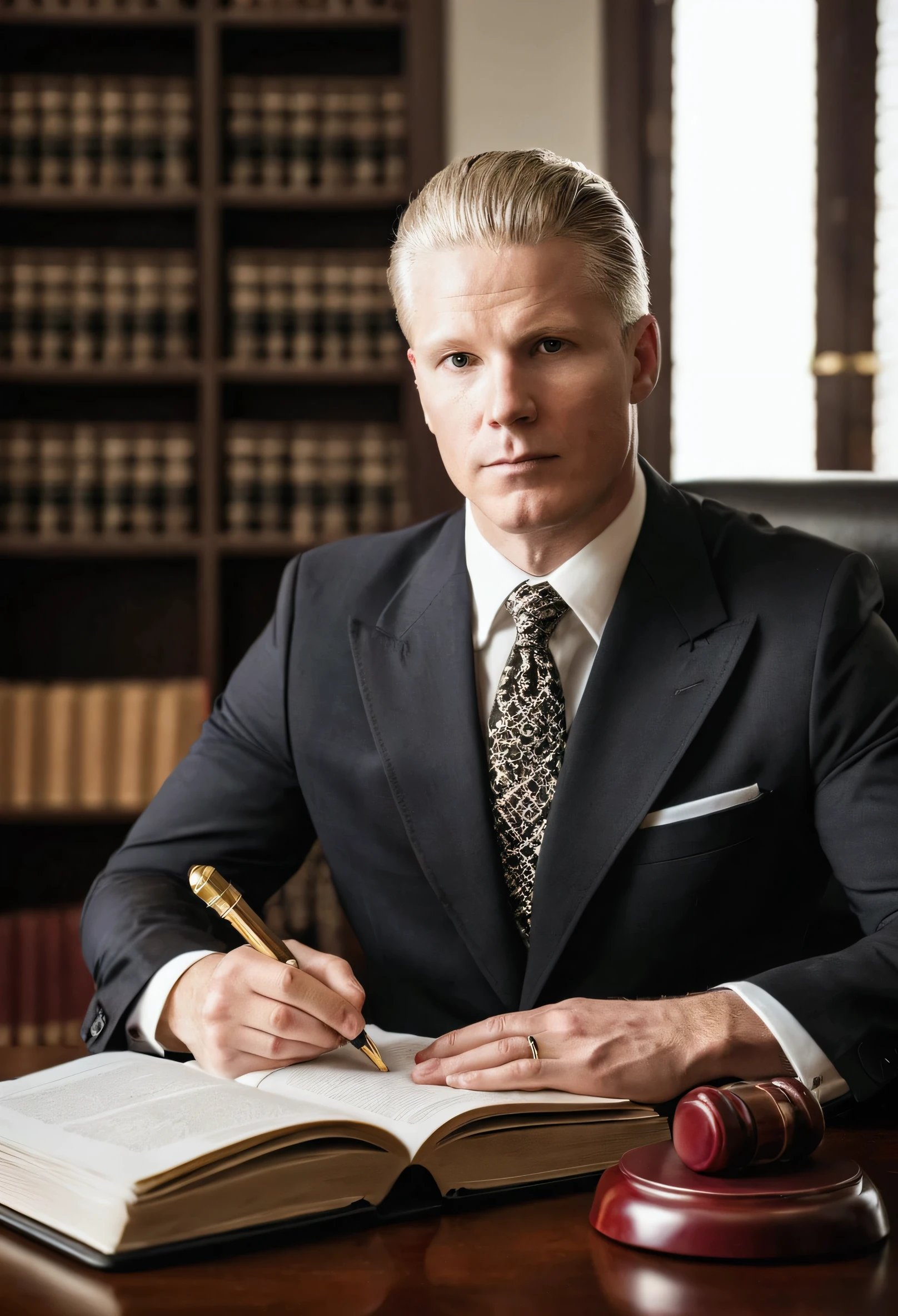 White skinned man lawyer in his office