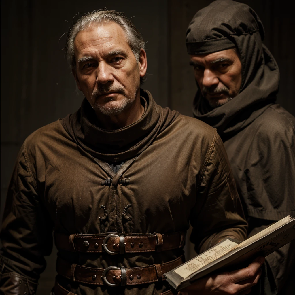 kyril sindermann, warhammer, full height, old man, old style, medieal, wearing a cowl, strict face, thin face, holding a book, looks to the side