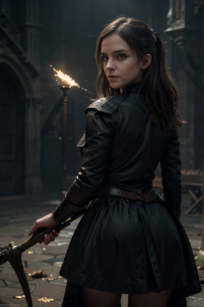 Highly detailed RAW photo of Emma Watson wearing witch dress flying on magical broom with horror background, dynamic pose, (wide hips), (detailed ), (detailed lips), (detailed eyes), (Sci-Fi setting) (detailed face), (curvy), detailed eyes, depth of field, soft lighting, masterpiece, best quality, intricate, (lens flare:0.7), (bloom:0.7), particle effects, raytracing, tone mapped, highly detailed, concept art, smooth, sharp focus, dramatic lighting, highly detailed artwork, cinematic, hyper realistic painting, trending on Artstation, 8K, incredible shadows, realistic, (highly detailed background:1.2), art by midjourney