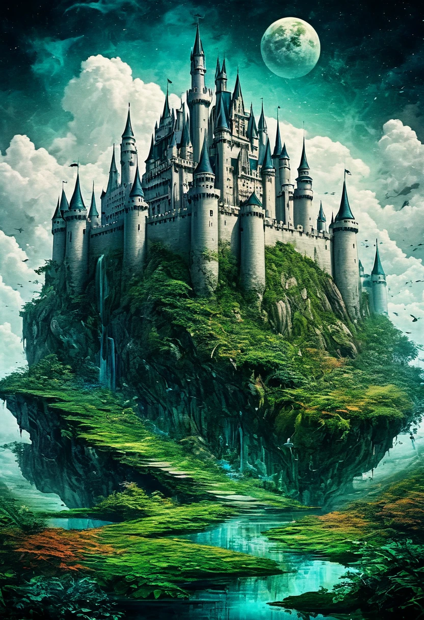 (Take me into a world different from my own, Plants flourish, animal, And magical tranquility),(Create a dreamlike and surreal castle landscape, Blending colors in unique ways，Create striking landscapes),(Merge your art with Technetic Dreams),
