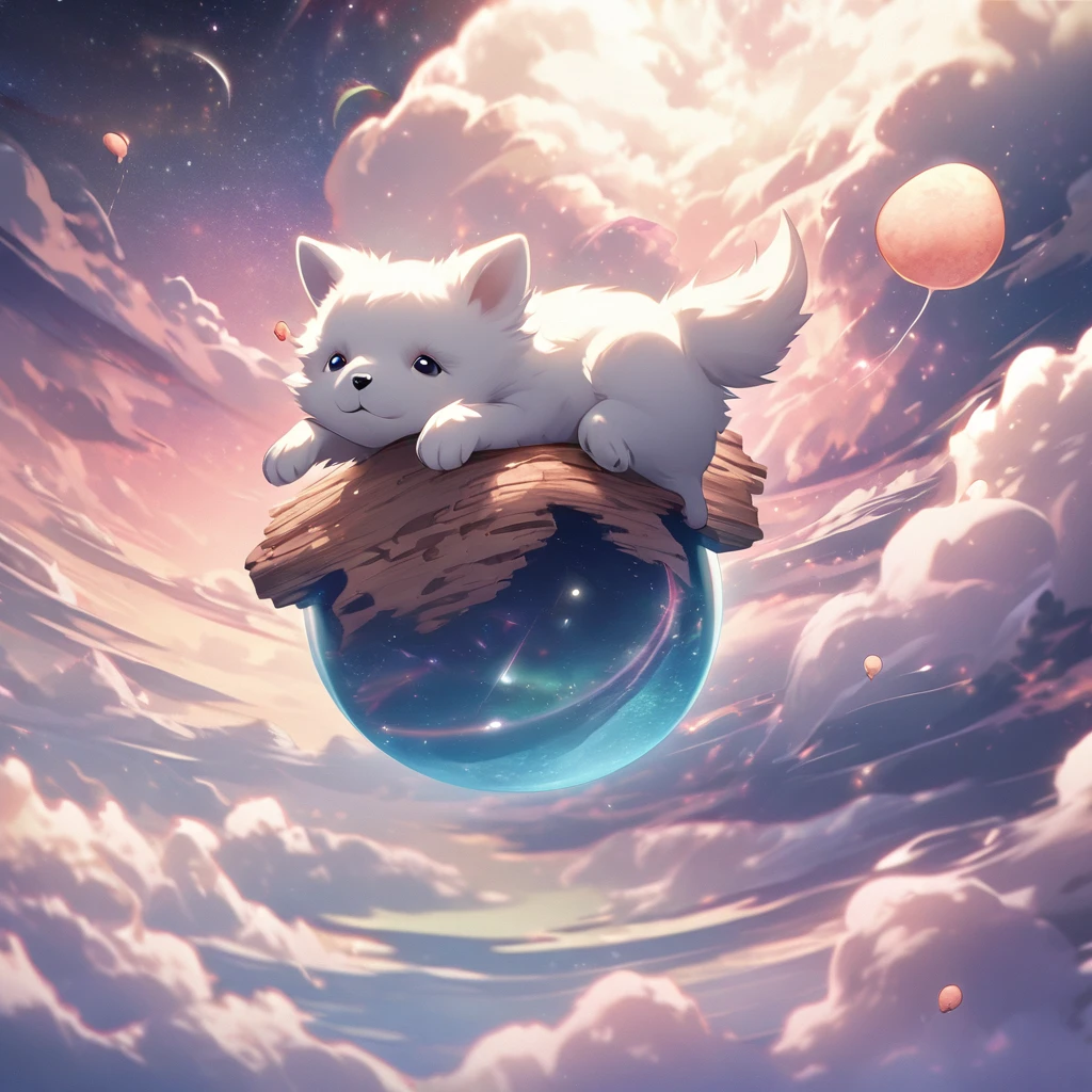 Surreal, imaginative, dreamy,Puppy Floating in air, (no humans),Puppy