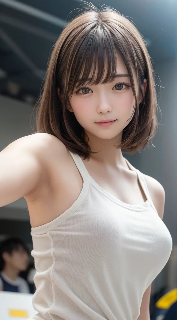 masterpiece, Highest quality, 8k, Disorganized person, (Upper Body:1.4), White shirt, beautiful girl, Beautiful Face, Looking at the audience, smile, Ultra-realistic, High resolution, photograph, chromatic aberration, The focus was clear, High resolution, Face Light, Dynamic Lighting, Cinema Lighting, Professional Shadow, Playground background, Best details, Very detailed, Very detailedな, In detail, Real Skin, Delicate facial features, Detailed face and eyes, Sharp pupils、Realistic student