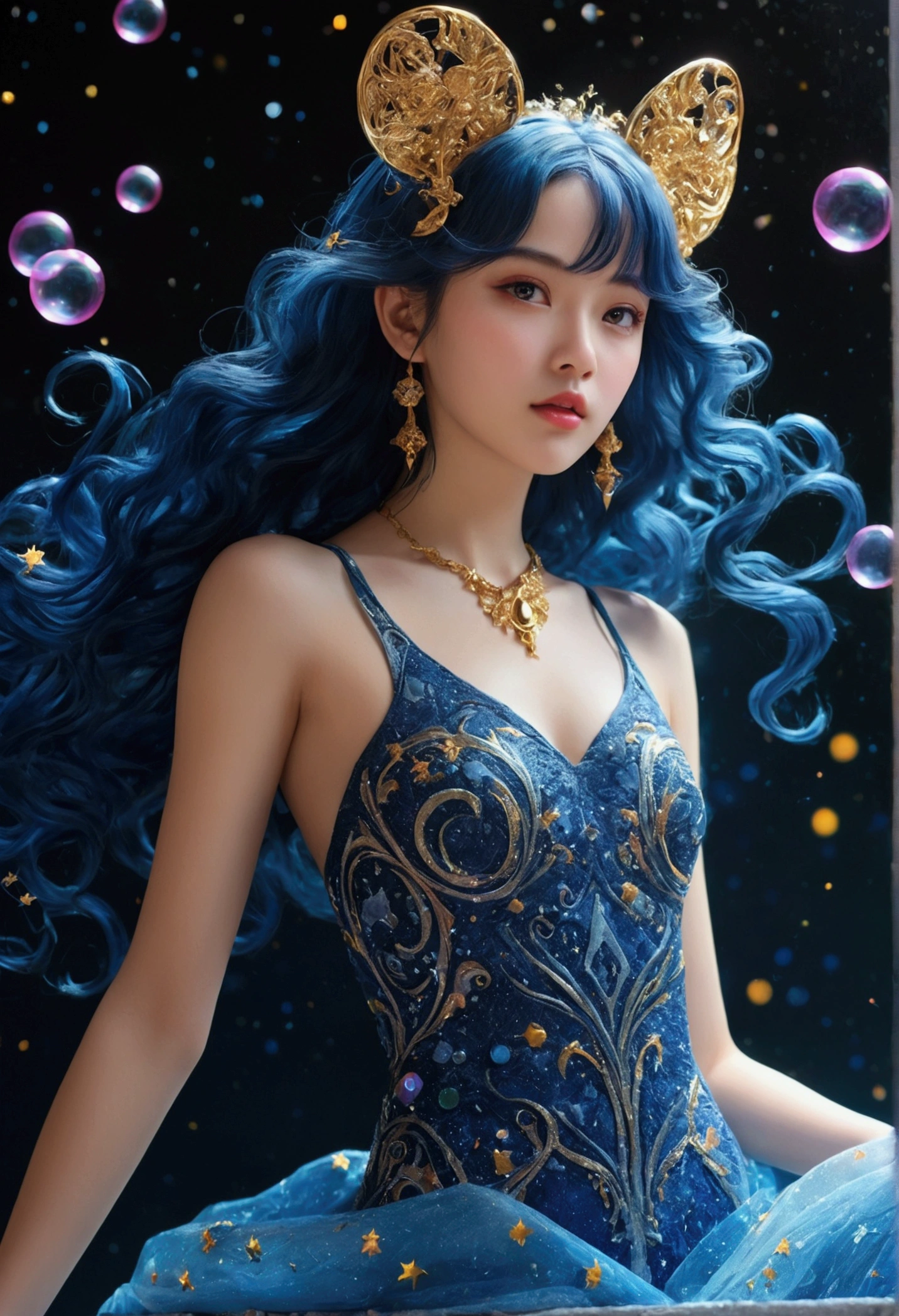 (Very detailed CG ユニティ 8k 壁紙),(masterpiece), (Highest quality), (Very detailed), (Best illustrations),(Best Shadow), Cowboy Shot, ,break, Spas swimwear, (highest quality), (Super detailed),(Messy Hair),(figure), (One boy,One girl), avatar, Macro Lens, (Fashionable clothes), Are standing,Fashion Model, View your viewers, ( interview), (Simple Background), Beautiful attention to detail, Exquisite beauty, floating, (High saturation), (Colorful splashes), Colorful Bubbles, (The Shining), Focus on the face,quality , Super detailed, Watch your hands )Zodiac sign - Goddess of Sagittarius , Similar to the goodness of Latin . Optimistic, fair, Funny and intelligent face . recklessness, Ruthless, impatient, Overconfident style . Dark blue eyes (Eye details) , Sparkling deep blue hair , Transparent dress , In the sea of shining stars , whole body , Nature of fire , God Clone(masterpiece, Highest quality, Highest quality,Official Art, beautifully、Super Gold Hairstyle、aesthetic:1.2),(One girl:1.3), One girl BREAK stained glass art, Colored Glass, Lead wire, Light transmission BREAK Vivid colors, Intricate Design, Glowing effect, Spiritual atmosphere、Background abstract korea strip dancer,vagina mouse big pussy