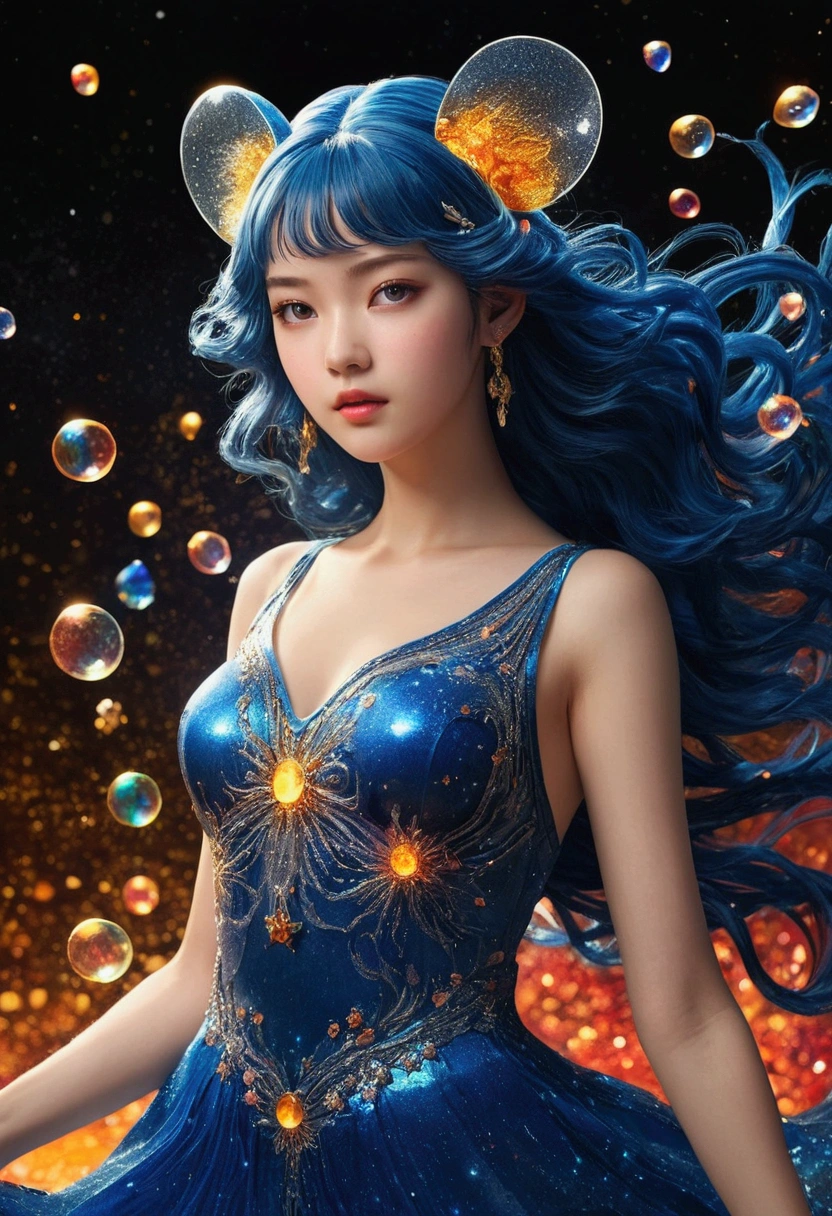 (Very detailed CG ユニティ 8k 壁紙),(masterpiece), (Highest quality), (Very detailed), (Best illustrations),(Best Shadow), Cowboy Shot, ,break, Spas swimwear, (highest quality), (Super detailed),(Messy Hair),(figure), (One boy,One girl), avatar, Macro Lens, (Fashionable clothes), Are standing,Fashion Model, View your viewers, ( interview), (Simple Background), Beautiful attention to detail, Exquisite beauty, floating, (High saturation), (Colorful splashes), Colorful Bubbles, (The Shining), Focus on the face,quality , Super detailed, Watch your hands )Zodiac sign - Goddess of Sagittarius , Similar to the goodness of Latin . Optimistic, fair, Funny and intelligent face . recklessness, Ruthless, impatient, Overconfident style . Dark blue eyes (Eye details) , Sparkling deep blue hair , Transparent dress , In the sea of shining stars , whole body , Nature of fire , God Clone(masterpiece, Highest quality, Highest quality,Official Art, beautifully、Super Gold Hairstyle、aesthetic:1.2),(One girl:1.3), One girl BREAK stained glass art, Colored Glass, Lead wire, Light transmission BREAK Vivid colors, Intricate Design, Glowing effect, Spiritual atmosphere、Background abstract korea strip dancer,vagina mouse big pussy