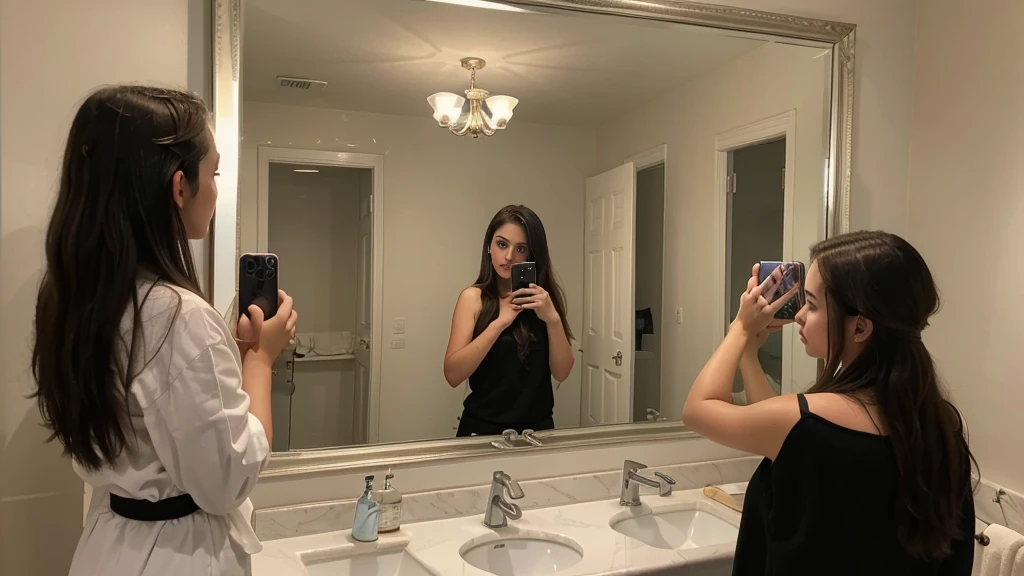 several women are taking a picture in a mirror in a bathroom, a picture by Niko Henrichon, reddit, realism, profile pic, profile picture, posing for a picture, very very low quality picture, 18 years old, mirror selfie, beautiful girls, profile image, older sister vibes, 16 years old, instagram model, selfie, high picture quality
