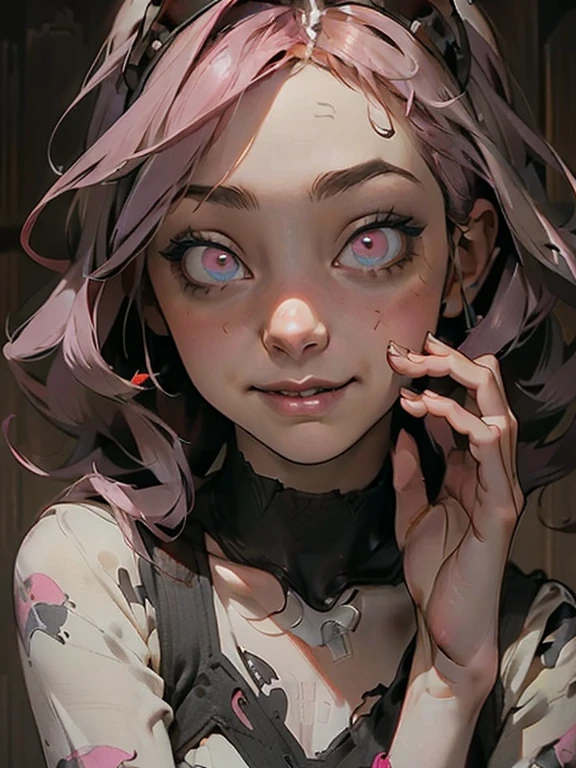 beautiful, masterpiece, Highest quality, Highly detailed face, Perfect lighting,One Girl, (Leopard print underwear、Very small underwear)Pink Hair、Upper Body