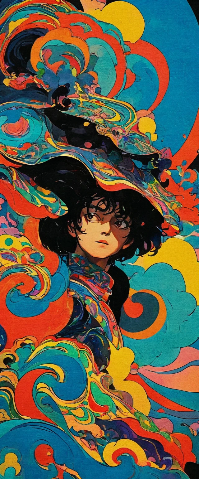 Psychedelic风格男, (Model pose, epic:1.0) . Vibrant colors, Rotate the pattern, Abstract Form, Surrealism, Psychedelic