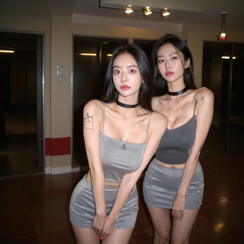 best quality, ultra high res, (photorealistic:1.4), unique faces, pretty girl, nude, black tight skirt, black choker, (faded ash gray hair:1), medium breasts, looking at viewer, closeup, (pretty face) , (west girls) , (RAW photo, best quality,high quality,highres), (realistic, photo-realistic), ultra-detailed, (front lighting).