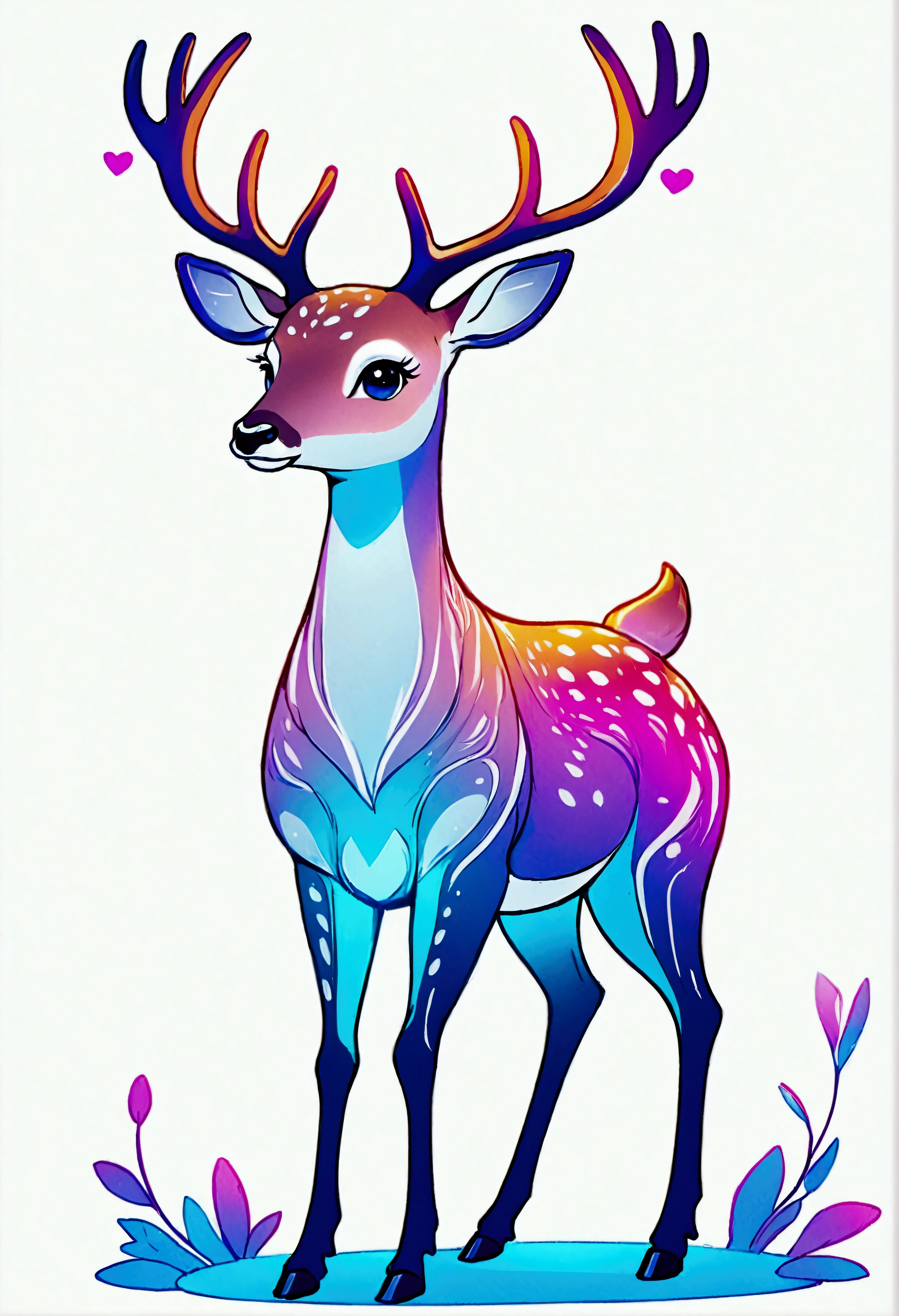 cute cartoon deer,2d illustration, colorful, design, aesthetic, white background, outline.