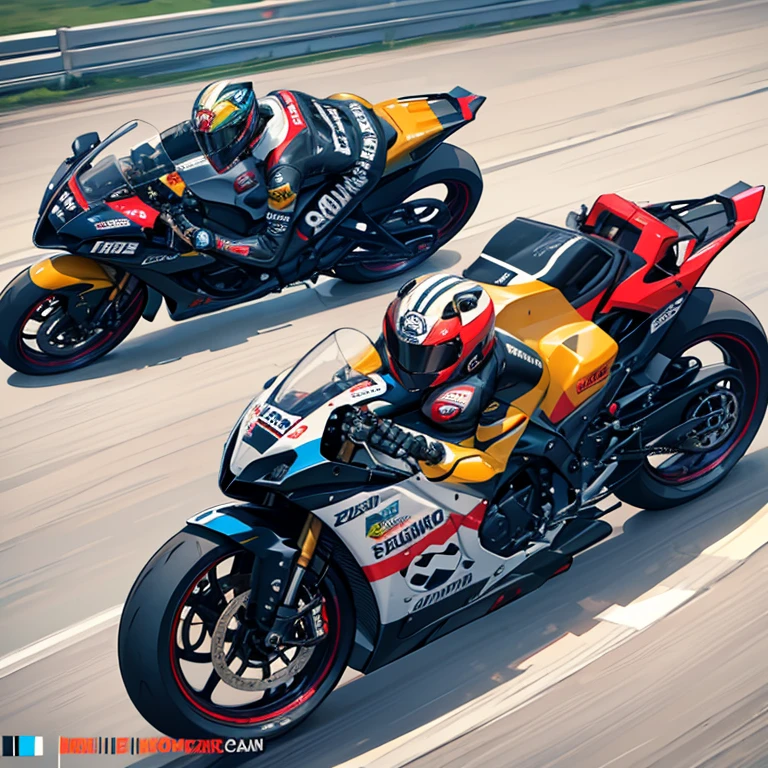 "Create an ultra-high resolution (33554432K) watercolor illustration depicting the intense atmosphere of the Suzuka 8 Hours endurance race. Capture the essence of this legendary motorcycle race, blending the raw power of the machines, the determination of the riders, and the unique day-to-night transition that characterizes this event.
Central Focus:
Motorcycles: Multiple high-performance racing motorcycles in dynamic racing positions.
Riders: Skilled riders in full racing gear, showcasing both concentration and fatigue.
Suzuka Circuit: The iconic Suzuka track with its challenging corners and long straights.
Character Details - The Riders:
Facial Expressions: Mix of intense focus and signs of exhaustion visible through helmet visors.
Body Postures: Dynamic racing positions, leaning into turns or tucked for speed on straights.
Racing Suits: Detailed leather suits with team colors, sponsor logos, and visible wear from the long race.
Motorcycle Details:
Bikes: Variety of superbikes from different manufacturers, each with unique designs and liveries.
Dynamic Elements: Visible suspension compression, tire deformation, and exhaust heat haze.
Race Damage: Subtle signs of the long race, like tire wear or scrapes on fairings.
Environmental Elements:
Suzuka Circuit:
Famous corners like the Spoon Curve or 130R.
Detailed track surface with racing lines and rubber marks.
Pit lane with frantic activity during rider changes.
Day-Night Transition:
One part of the scene in daylight, transitioning to dusk and night.
Headlights cutting through twilight or darkness.
Spectators and Team Crews:
Cheering crowds in the stands.
Pit crews ready for quick pit stops.
Lighting and Atmosphere:
Natural to Artificial Light: Transition from sunlight to floodlights and motorcycle headlamps.
Reflections: Light play on motorcycle fairings, wet track sections, and riders' visors.
Atmosphere: Heat haze from exhausts, tire smoke in corners, and the glow of brake discs.
Color Palette:
Motorcycles an