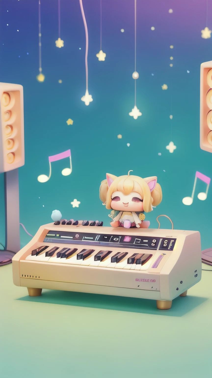 Chibi Playing Synthesizer, cutetech, cute, cute, pastel colour, Highest quality, Happy