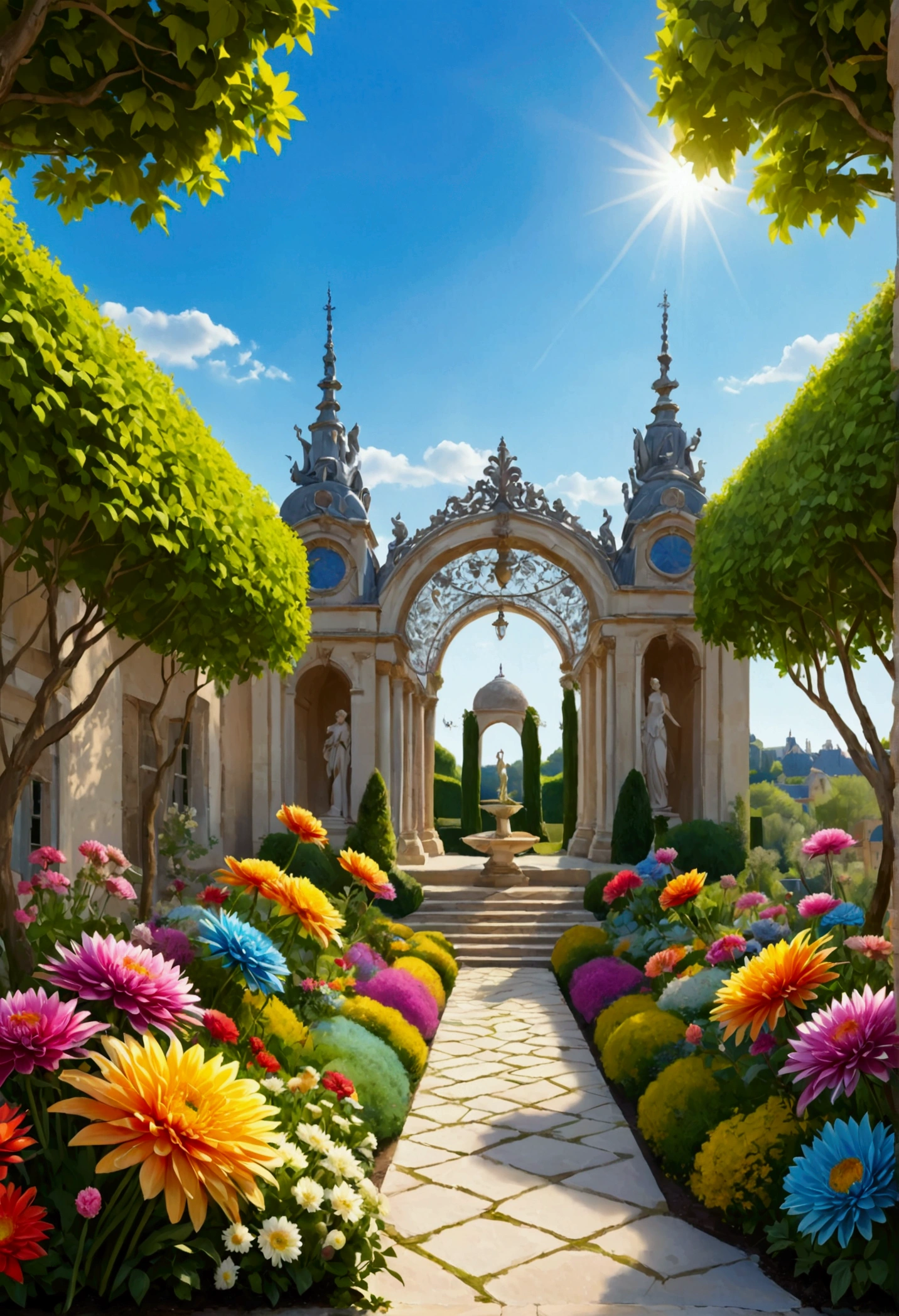 Le fond est vert-bleu,Le tout exprimé avec des bijoux, l&#39;arrivée du printemps, diverses belles fleurs de chrysanthème
, belles papillons,angles regardant d&#39;en bas, divers bijoux tombant du ciel, magnifique et belle vue superbe, légèrement brumeux, fantastique, Haute résolution, 8k, (meilleure qualité, haute résolution, réaliste:1.37), fleurs métalliques brillantes, pétales complexes et délicats, surfaces réfléchissantes, couleurs vives, Détails complexes, vue rapprochée, jardin surréaliste, Beauté surréaliste, ambiance de rêve, beaux-arts, plantes abstraites, sculpture métallique, textures contrastées, lueur éthérée