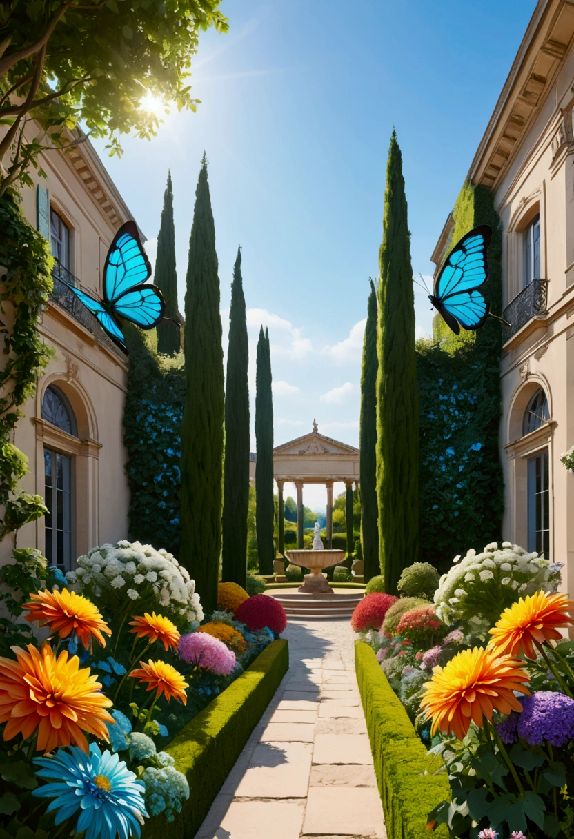 Le fond est vert-bleu,Le tout exprimé avec des bijoux, l'arrivée du printemps, diverses belles fleurs de chrysanthème
, belles papillons,angles regardant d'en bas, divers bijoux tombant du ciel, magnifique et belle vue superbe, légèrement brumeux, fantastique, Haute résolution, 8k, (meilleure qualité, haute résolution, réaliste:1.37), fleurs métalliques brillantes, pétales complexes et délicats, surfaces réfléchissantes, couleurs vives, Détails complexes, vue rapprochée, jardin surréaliste, Beauté surréaliste, ambiance de rêve, beaux-arts, plantes abstraites, sculpture métallique, textures contrastées, lueur éthérée