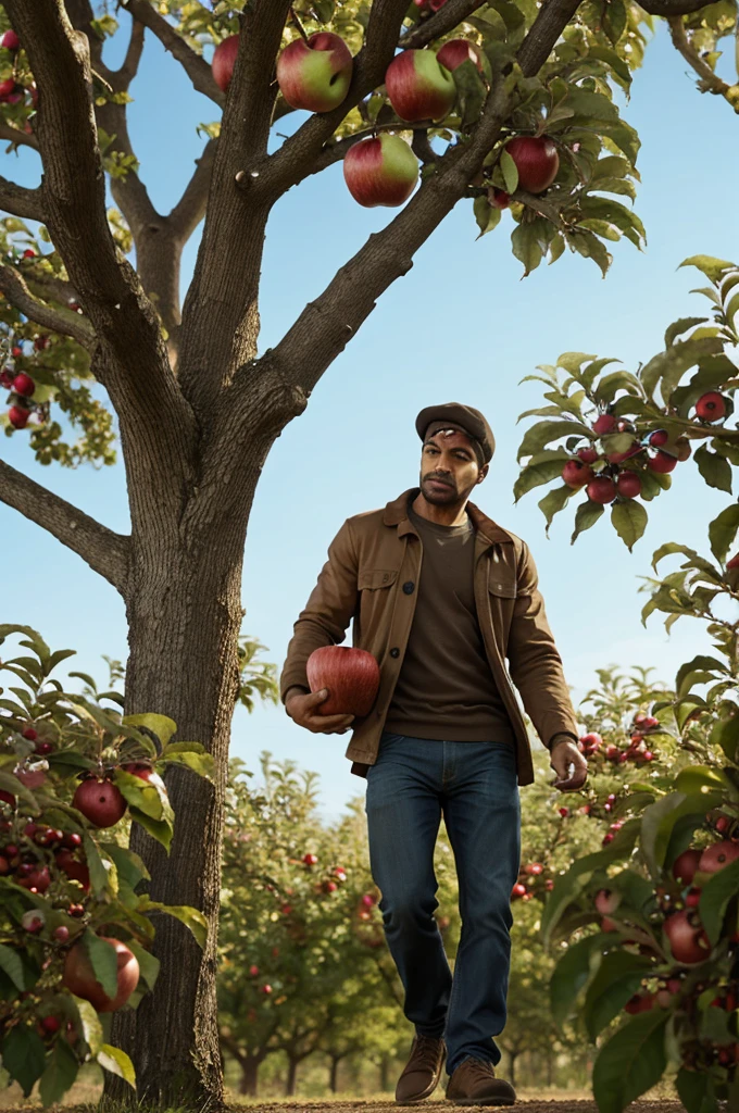 A man is stealing apple from tree animated