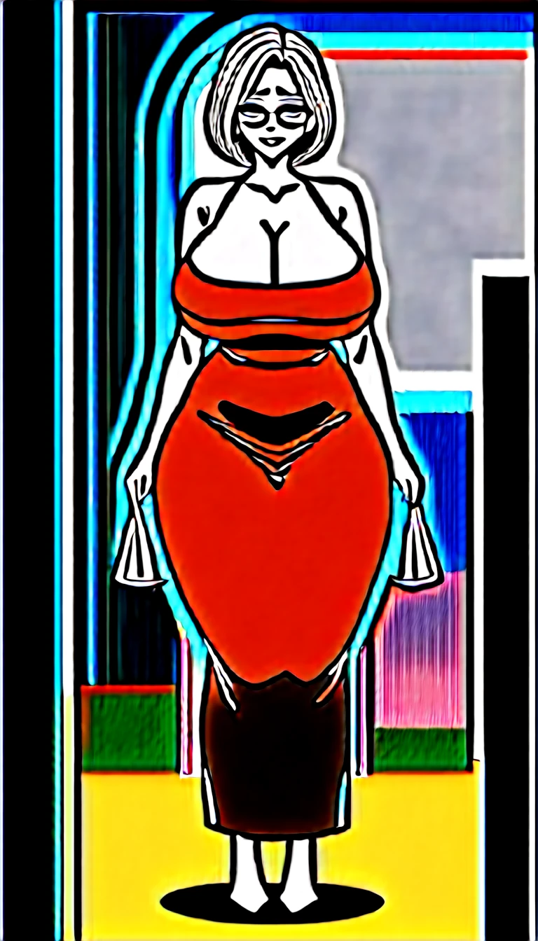 (Best quality: 1.5), (masterpiece: 1.5), (2.5D), (good definition), (detailed face), (well-drawn face), (vivid colors), (1 character), (exaggerated proportions), (hentai), (perfect anatomy), (character in the center), (absurd), (4k wallpaper), (detailed eyes), (perfect hands), (perfect fingers), (beautiful skin), (glowing skin) ), (perfect shadows), (perfect lighting), (full body), (beautiful eyes), (masterpiece), (voluptuous body), (pretty face), adult woman, seductive MILF, Mature MILF Face, mature woman, blonde hair with a low and slightly disheveled ponytail, green eyes, wears glasses, wears a knit midi dress, embarrassed and nervous expression, carries a shopping bag, huge breasts, huge thighs, huge butt, voluptuous body, good proportions, inside of a train, train journey filled with many men