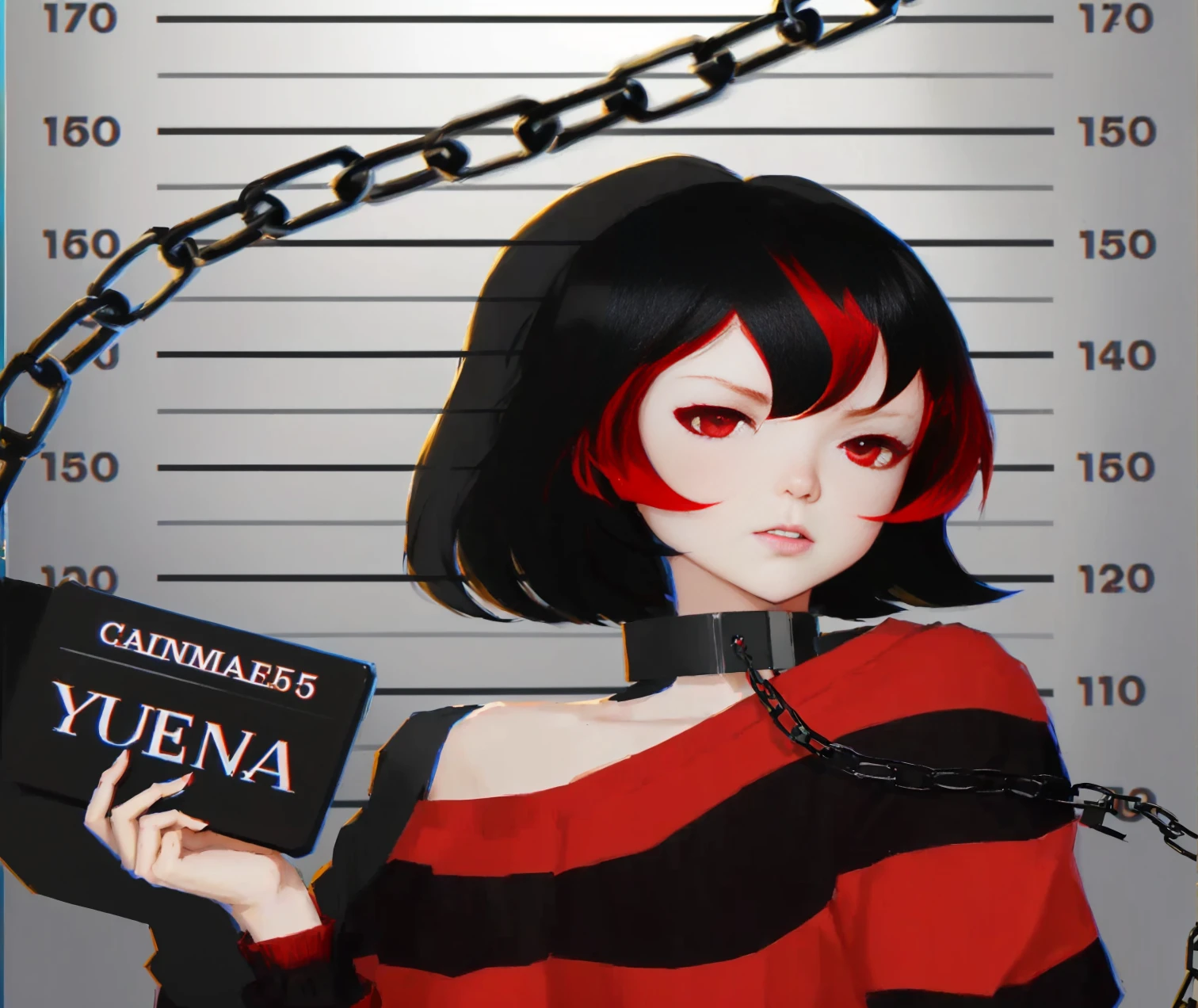 anime girl with red hair holding a book and chain, by Yuumei, in an anime style, yandere. tall, inspired by Yuumei, persona 5 inspired, in anime style, yume nikki, gapmoe yandere, yandere, persona 5 art style, persona 5 style, female protagonist 👀 :8, persona 5 art style wlop