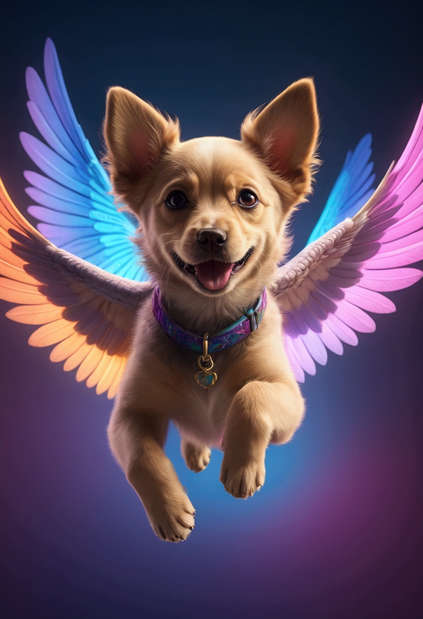 (Flying Puppy, sky), Fauvism style, neon light, vibrant colors, soft shadows, cinematic lighting, high resolution, high details, octane rendering, volumetric lighting, global illumination, tone mapping, wide angle, full body, award-winning, cinematic still, emotional, vignette, dynamic, vivid, (masterpiece, best quality, Professional, perfect composition, very aesthetic, absurdres, ultra-detailed, intricate details:1.3)