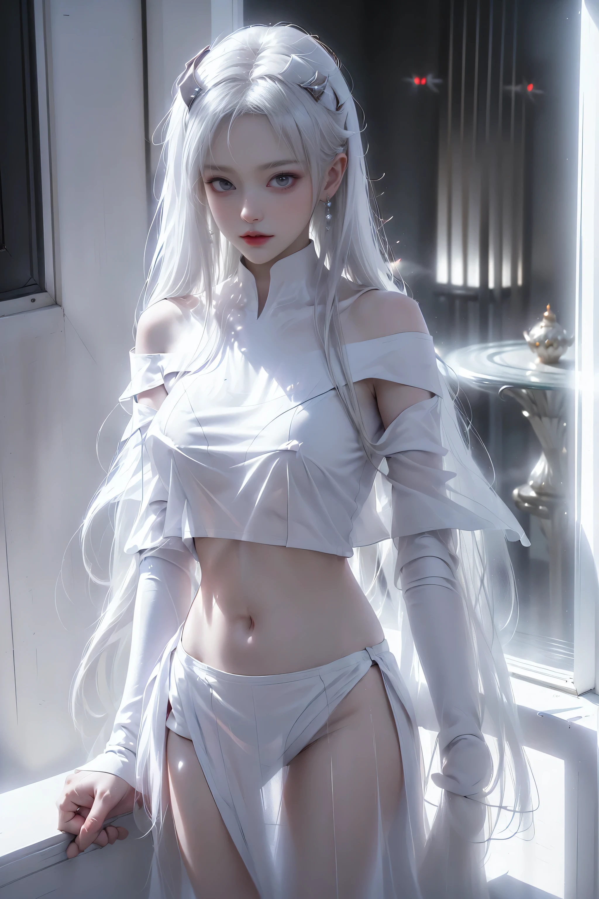 ((Woman Standing On Balcony Of Old Castle))1.3)、(Neon Light:0.1)、(nffsw:0.1)、Accent lighting、((Out of the window、 Hazy skyscrapers))、(nipple)、(Puffy eyes:1.2)、(Slim legs)、(Light on face and chest)、Are thin、 ((The underside of the chest is slightly visible))、(I can see under my chest、Belly button and ribs visible)(Pull up your skirt)、((White thong panties are visible)),Highest quality works、actual work、Ultra Premium Graphics、8K HD CG Works、High quality graphics、High-definition CG works、10x pixels、Ultra-fine detail:1. 1、High technical level:1.1 PhotoGenuine、Natural light:1. 5、Light effects(Virtual Light effects:1.8)、((Straight Van、Princess Van))、((Very heavy、Volume Bang:1.1)、((very long、Very heavy、Very voluminous side locks:1. 1)、Hime cut、Straight bangs、Bangs straight、(masterpiece、Highest quality:1.5)、(ultra detailed 8k cg:1.4)、(超Realistic:1.25)、(Genuine:1.1. 4)、((Golden white hair))、Thin eyebrows、High nose、Nice red lips、Rosy Cheeks、Delicate makeup face、Cute Face、Perfectly balanced face、()、Light-colored foundations enhance the clarity of your skin.., 40k、photograph、、Highest quality、(1. Beautiful Eyes、Light Hair、White skin、Mr.. Escape.々tracing、((Mid-chest、:1.1))、Highest quality、Tabletop、Ultra-high resolution、(Genuine:1.4)、RAWphotograph、(Perfect figure)、(slim、:1.3)。 3)、Slim abdomen、(Girl standing on the balcony of an old castle),((masterpiece:1.5、8k、Portraiture、Photorealistic and very detailed CG、Very detailed、Particle Effects、Dynamic Effects、Written boundary depth、Cinematic Light、Lens flare、Ray Tracing、Tabletop、Realistic:1.4、Ultra-high resolution:1.2、Realistic、Realistic,((alone)、(White semi-transparent off-the-shoulderTshirt women:1.4)、(Black tight mini skirt)モデル風のtracing:、Side bust、(Medium sized breasts)、Detailed face、Bright expression、young, Brighter, Whiter skin、Best Looks、Ultimate beauty、White hair with shiny highlights:1.8、bright and shiny hair,、Super long, Silky straight hair、Hair swaying in the wind))(Puffy eyes:1.2)、(Slim legs)、(Light on face and chest)、(((((underboob)))))、Lower chest、Oily skin、Are thin、 (The underside of the chest is slightly visible)、(I can see under my chest、Belly button and ribs visible)、The hips and lower abdomen are visible、(Pull up your skirt)、
