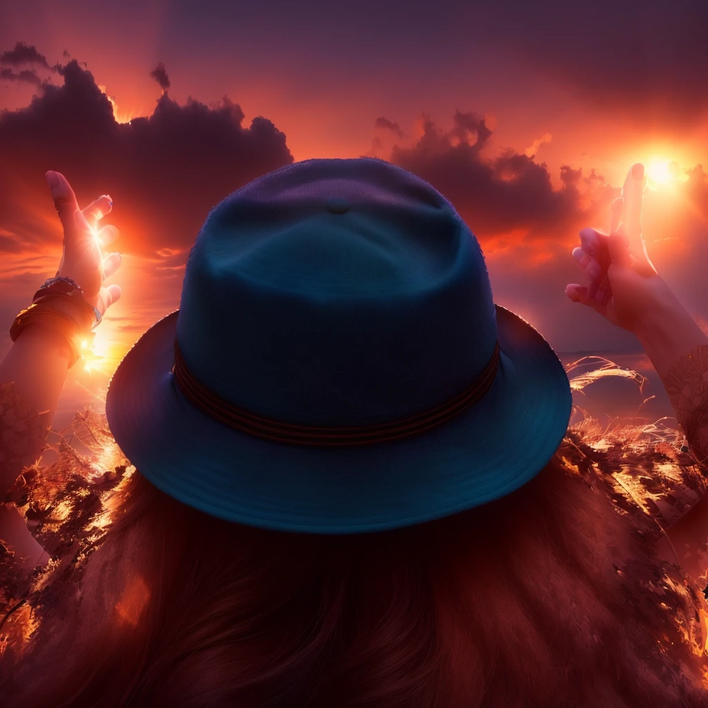 Wear a hat、Arabian woman with blue manicure on her hands, woman with hat, Sunlight behind the woman, sundownに, looking sundownに, The Best of Adobe Stock, Hinata, she is Wear a hat, Girl watching sunset, Bright sunlight, sundown, 旅行用のWear a hat, sundownに, Wear a hat, sundownに