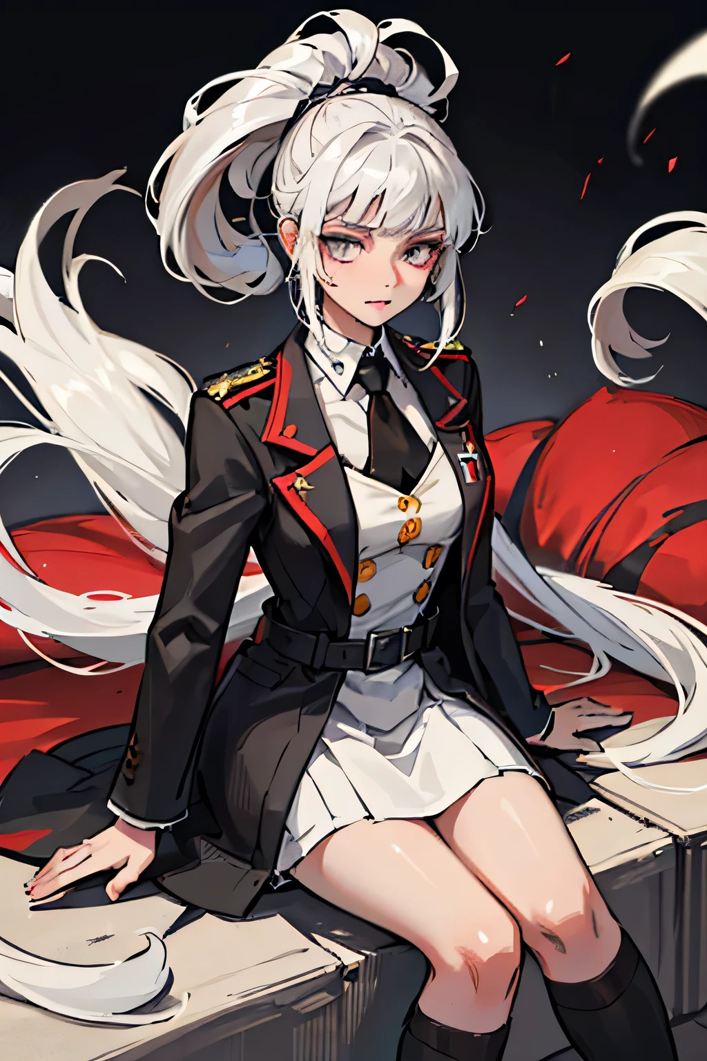 Appearance:
Black eyes
White hair color
Snub nose
Pronounced cheekbones
Eyebrows are 2mm wide
Medium sized ears
Claw-shaped scar on the neck.
Height 178 cm
Small lips
Character:
"The cold-blooded commander of Atila's army. She is an intelligent and calculating girl who knows how to make decisions. Maria wants to defeat Palidos and establish Atil's rule over the entire world. "
Being a patriot of her country's army, she is ready to sacrifice herself in order to further the victory of her own country, Maria has killed and more than once, in total there are 35 murders by her own hands and 80 murders by others. She will do this in order to promote her own regiment called Shinsenna. She's equally pessimistic about everyone. She doesn't care about the opinions of others. She solves disputes and disagreements quickly, clearly, and to the point, if anything, she accepts her own defeat. She is ready to take revenge for her own regiment and country, it may come to the point of invading a foreign country. Maria is prone to self-sacrifice for the sake of the country. Mariah doesn't care as much about freedom as she does about taking risks with adrenaline and stability. Maria is brutal and this can be understood by her murder rate, she does not take enemy soldiers prisoner, killing them on the spot without hesitation.