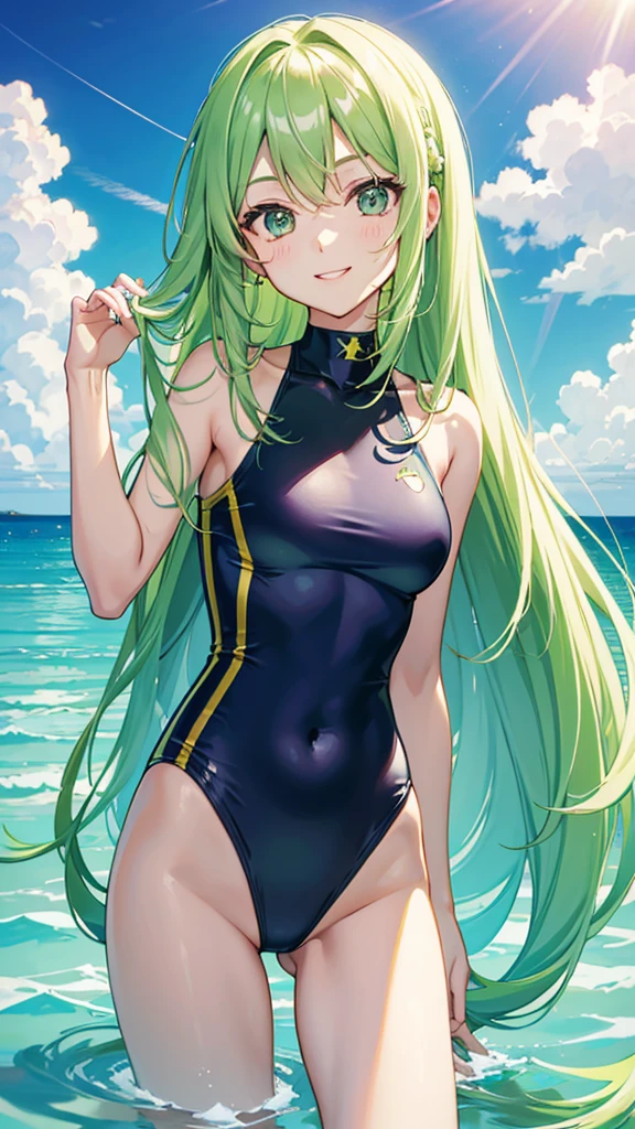 Swimsuit Light green long straight hair 22 years old Adult sister Great style smile Directly facing universe space