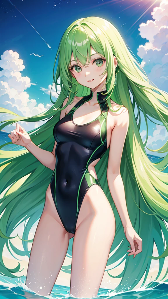 Swimsuit Light green long straight hair 22 years old Adult sister Great style smile Directly facing universe space