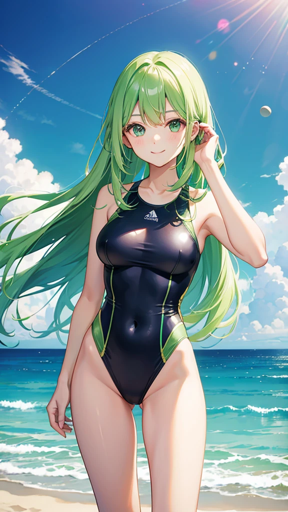 Swimsuit Light green long straight hair 22 years old Adult sister Great style smile Directly facing universe space