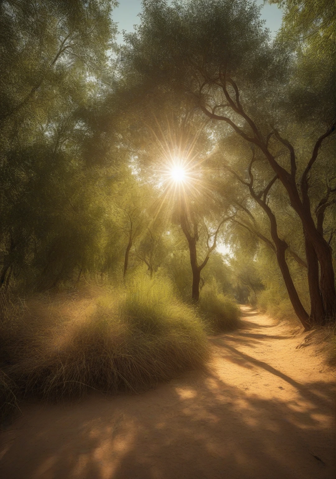 Extremely hot summer Scorching Sunlight oasis landscape