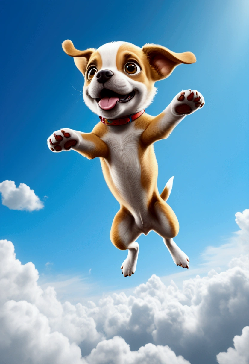 (Flying Puppy), sky, hand drawing cartoon style 2d stick figure, full body, award-winning, cinematic still, emotional, vignette, dynamic, vivid, (masterpiece, best quality, Professional, perfect composition, very aesthetic, absurdres, ultra-detailed, intricate details:1.3)